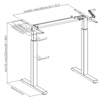 Cтол регулируемый Manual Desk Compact чертеж