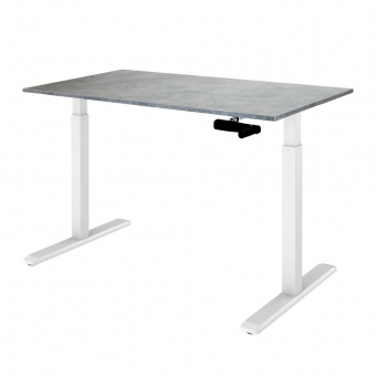  Регулируемый стол с механическим приводом Manual Desk, каркас  белый, столешницы  Бетон Чикаго светло-серый 18 мм